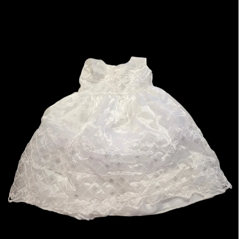 White Lace Embroidered Pinafore Overdress Open Back‎ 6-12 Months Baptism Formal
